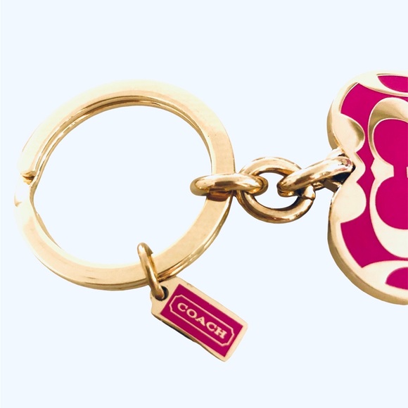 Rare Retired COACH PINK Signature Enamel Heart Keychain FOB Purse Charm - Picture 3 of 5